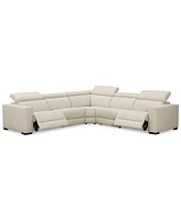Nevio 5-Pc. Leather "L" Shaped Sectional with 2 Power Recliners Articulating Headrests, Created for Macy's