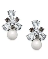 Charter Club Silver-Tone Crystal & Imitation Pearl Drop Earrings, Created for Macy's