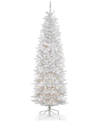 National Tree Company 7' Kingswood White Fir Hinged Pencil Tree with 300 Clear Lights
