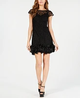 Guess Floral-Lace Ruffled-Hem Sheath