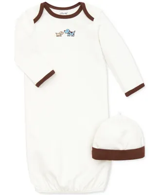 Little Me Baby Boys Cute Puppies Gown and Hat, 2 Piece Set