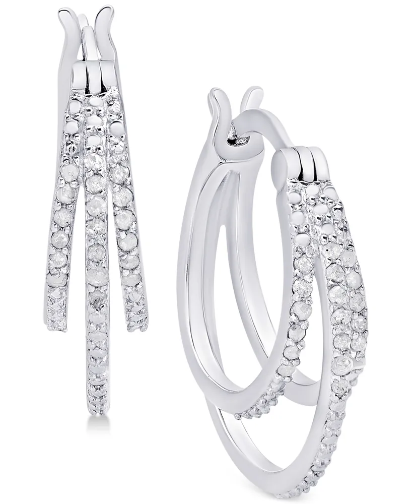 Diamond Triple Hoop Earrings (1/10 ct. t.w.) in Sterling Silver