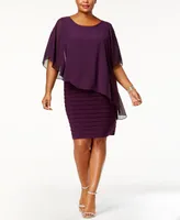 Betsy & Adam Plus Chiffon Capelet Sheath Dress