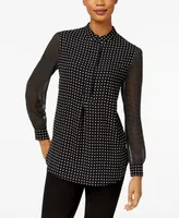 Anne Klein Sheer Dot-Print Blouse