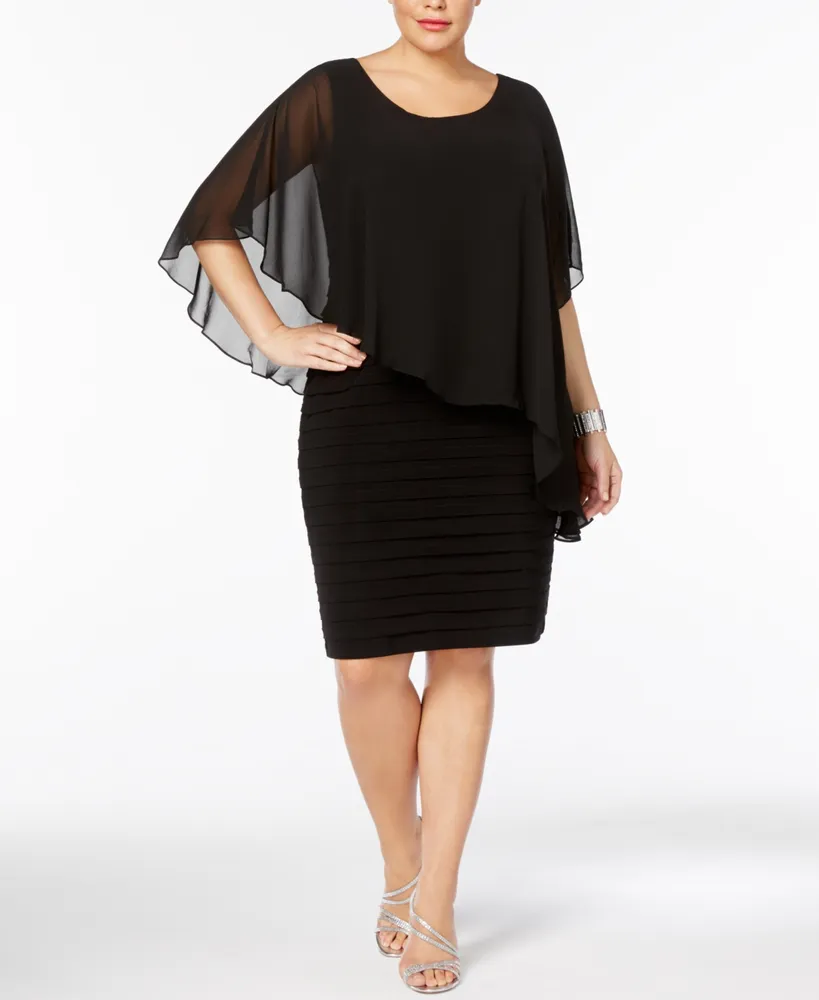 Betsy & Adam Plus Size Chiffon Capelet Sheath Dress