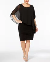 Betsy & Adam Plus Size Chiffon Capelet Sheath Dress