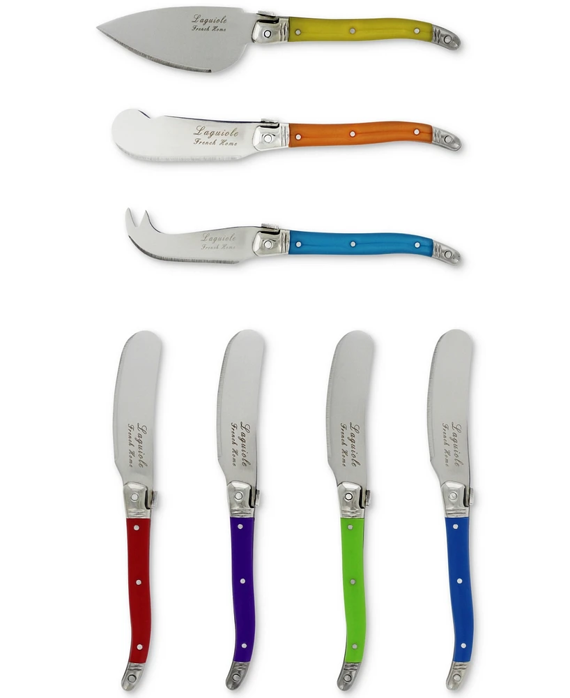 French Home Laguiole Jewel Colors Cheese Knife and Spreader Set, 7 Piece.