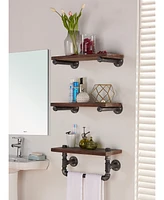 20" Conrad Industrial Pine Wood Floating Wall Shelf in Gray and Walnut Finish