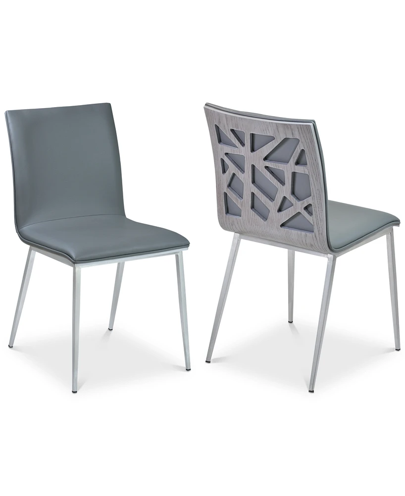 Crystal Dining Chair in Gray Faux Leather with Brushed Stainless Steel Finish and Gray Walnut Veneer Back - Set of 2