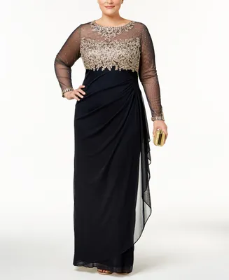 Xscape Plus Embroidered Illusion Gown