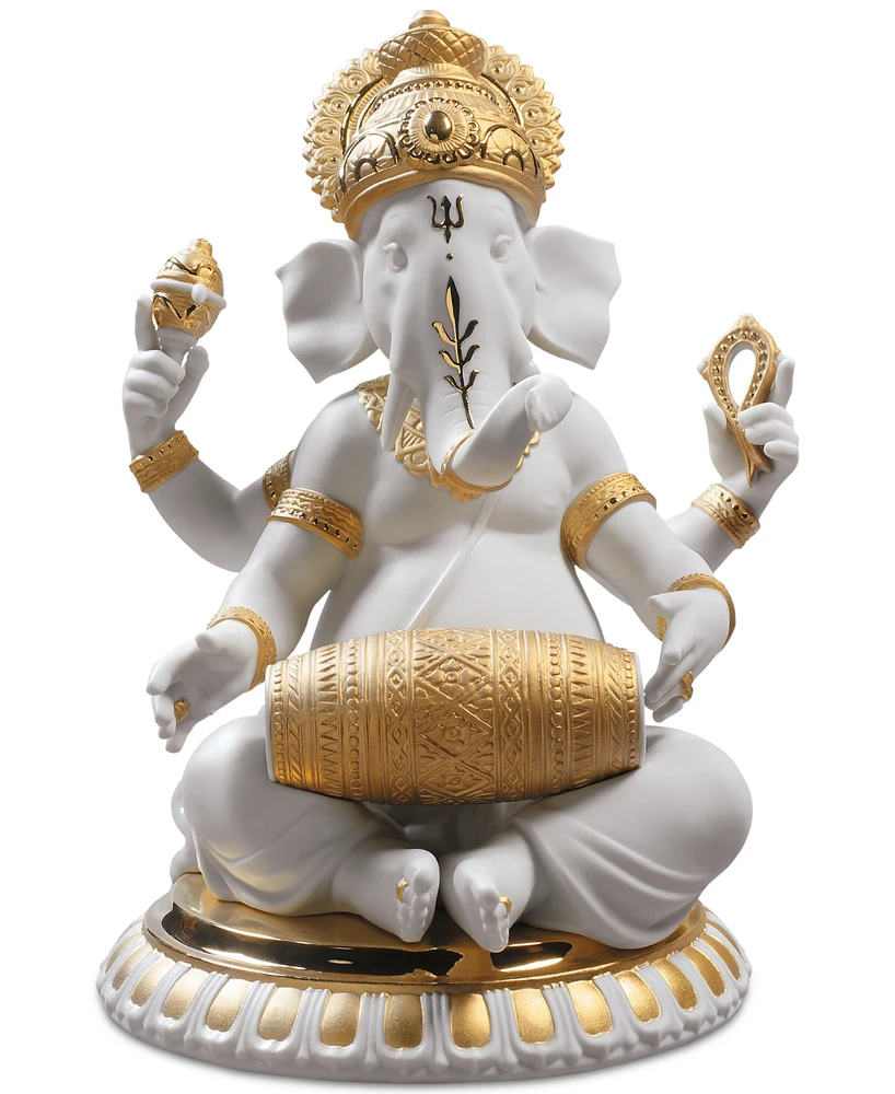 Lladro Mridangam Ganesha Golden Re-Deco Figurine