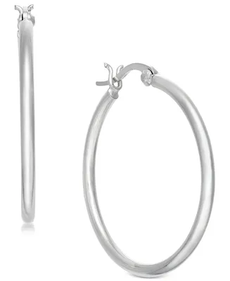 And Now This Silver Plated Polished Tube Medium Hoop Earrings