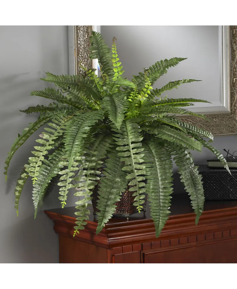 Nearly Natural Boston Fern Plant with Wicker Basket