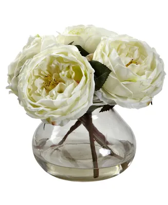 Nearly Natural Fancy White Rose Arrangement with Vase