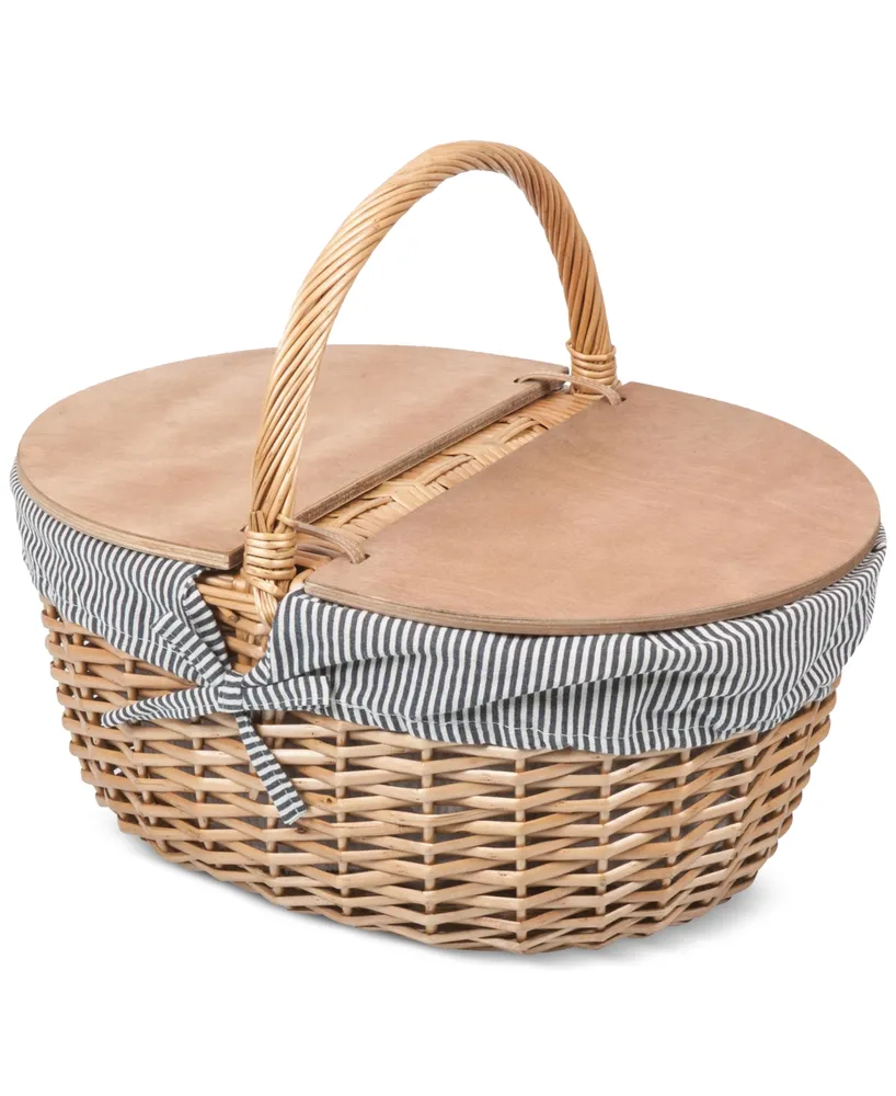 Picnic Time Country Navy & White Striped Picnic Basket