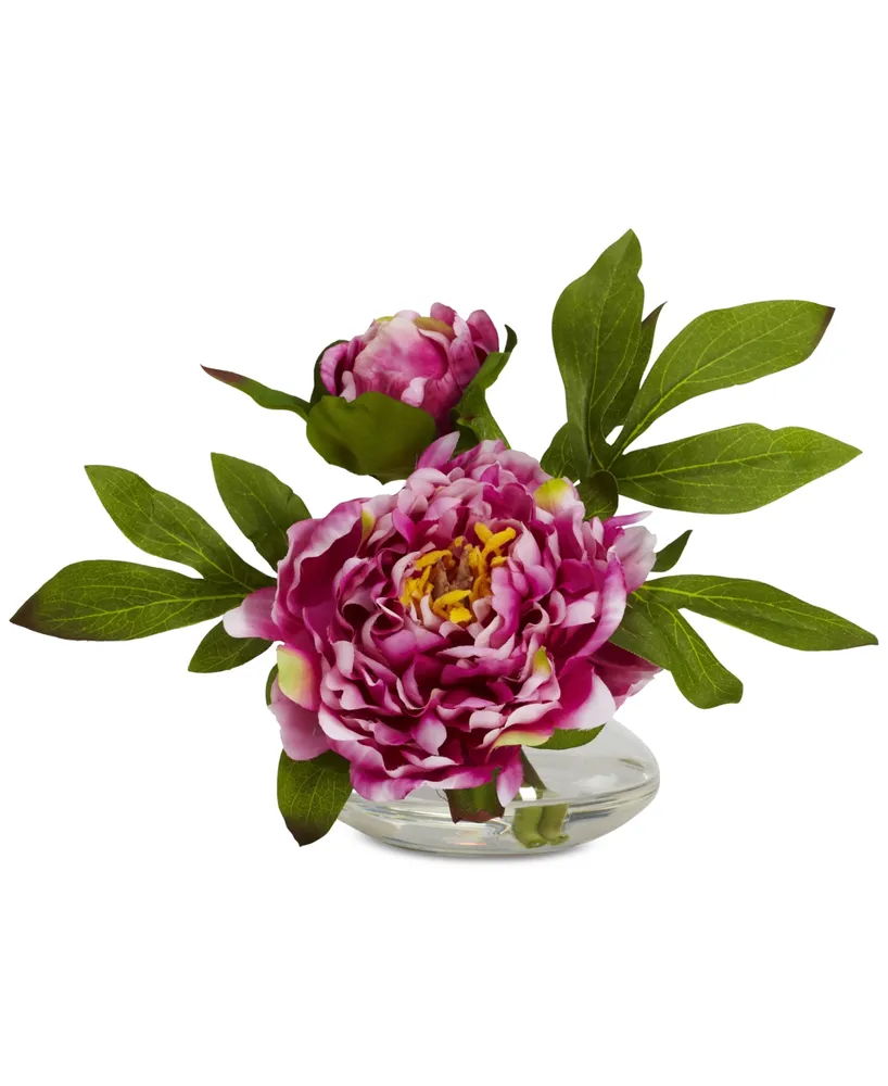 Nearly Natural 3-Pc. Peony Set with Glass Vases