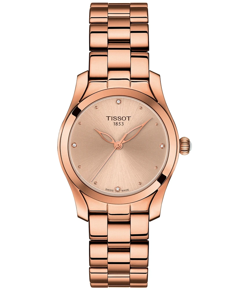 Tissot Women's Swiss T-Lady T-Wave Diamond-Accent Rose Gold-Tone Pvd Stainless Steel Bracelet Watch 30mm