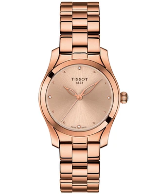 Tissot Women's Swiss T-Lady T-Wave Diamond-Accent Rose Gold-Tone Pvd Stainless Steel Bracelet Watch 30mm