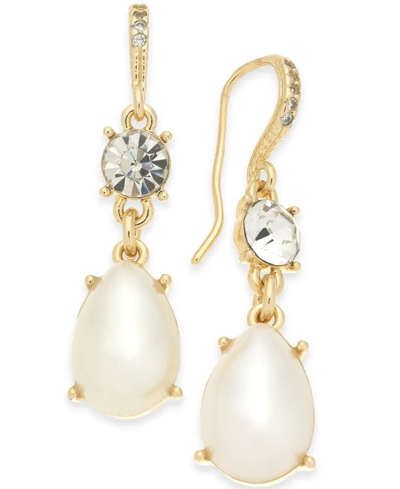 Charter Club Gold-Tone Crystal & Imitation Pearl Drop Earrings, Created for Macy's