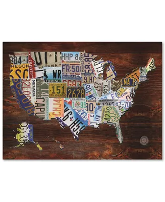 Masters Fine Art 'Usa License Plate Map on Wood' Canvas Art