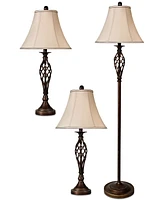 StyleCraft Barclay Brass Set of 3: 2 Table Lamps and 1 Floor Lamp