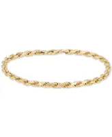Italian Gold Diamond Cut Rope Chain Bracelet (4mm) in 14k Gold, Made in Italy
