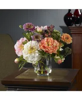 Nearly Natural Artificial Peony Arrangement with Glass Vase