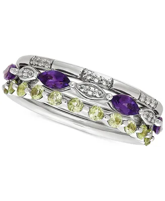 3-Pc. Set Multi-Gemstone Stacking Rings (1-1/10 ct. t.w.) in Sterling Silver