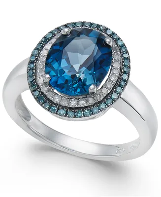 London Blue Topaz (2-3/4 ct. t.w.), and White Diamond (1/3 t.w.) Oval Ring 14k Gold