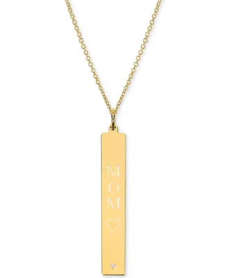 Diamond Accent Mom Bar Pendant Necklace 14k Gold over Silver, 18" (also available Sterling Silver)