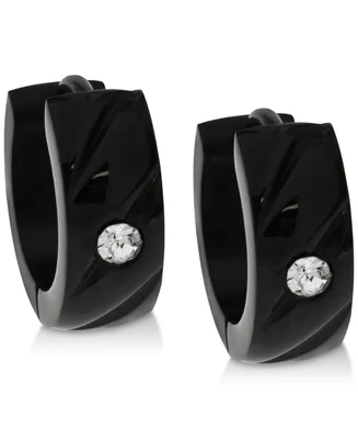 Sutton by Rhona Sutton Men's Black-Tone Stainless Steel & Cubic Zirconia Small Hoop Earrings s