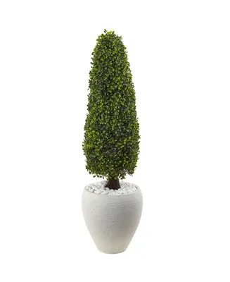 Nearly Natural 41" Boxwood Uv-Resistant Indoor/Outdoor Artificial Topiary with Textured White Planter