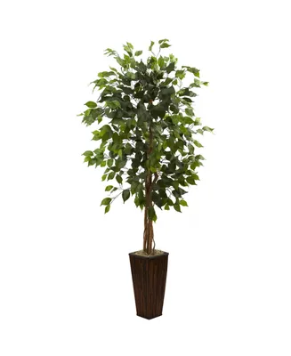 Nearly Natural 5.5' Ficus Artificial Tree in Bamboo Planter
