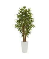 Nearly Natural 5' Bamboo Artificial Tree in White Tower Planter