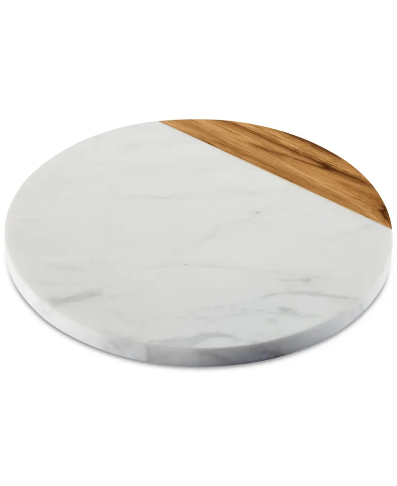 Anolon Pantryware White Marble & Teak Wood 10" Round Serving Board