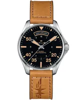 Hamilton Men's Swiss Automatic Khaki Pilot Brown Leather Strap Watch 42mm