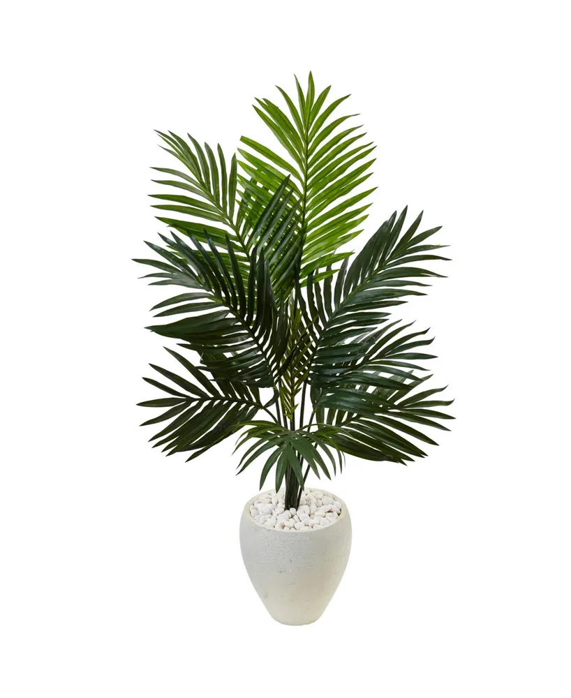 Nearly Natural 4.5' Kentia Palm Artificial Tree in White Oval Planter