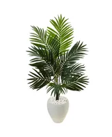 Nearly Natural 4.5' Kentia Palm Artificial Tree in White Oval Planter