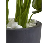 Nearly Natural Large Leaf Philodendron Artificial Plant in Gray Cylindrical Planter