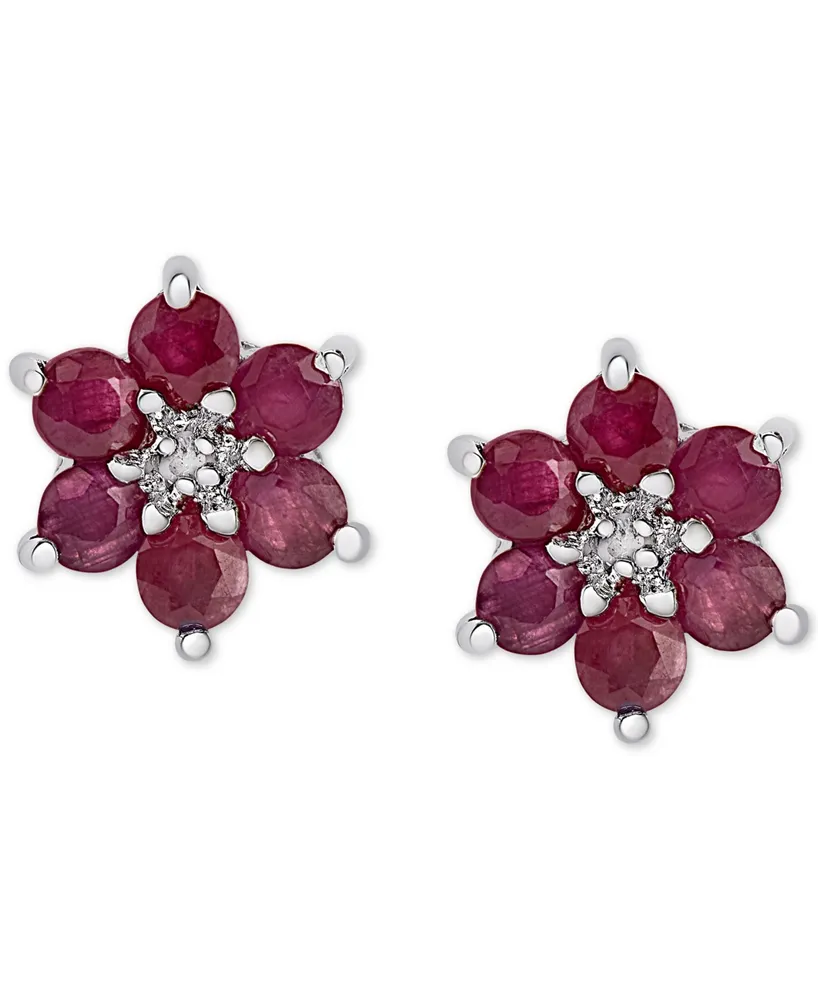 Ruby (1-3/4 ct. t.w.) & Diamond Accent Flower Stud Earrings in Sterling Silver