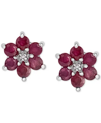 Ruby (1-3/4 ct. t.w.) & Diamond Accent Flower Stud Earrings in Sterling Silver