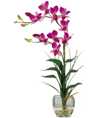 Nearly Natural Dendrobium Artificial Flower Arrangement in Glass Vase