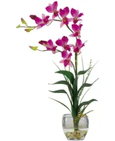 Nearly Natural Dendrobium Artificial Flower Arrangement in Glass Vase