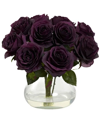 Nearly Natural Purple Rose Artificial Arrangement with Vase