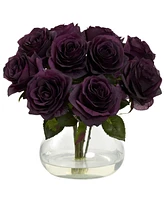 Nearly Natural Purple Rose Artificial Arrangement with Vase