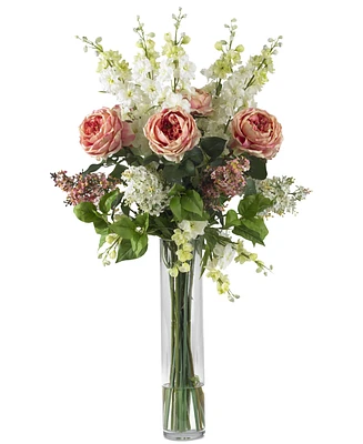 Nearly Natural Rose, Delphinium & Lilac Artificial Flower Arrangement