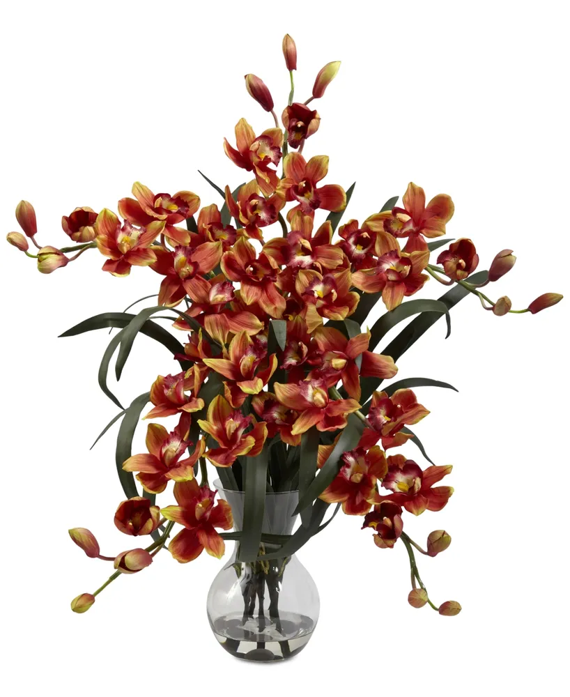 Nearly Natural Large Cymbidium Artificial Arrangement with Vase