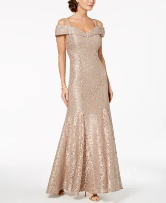 R & M Richards Off-The-Shoulder Lace Gown