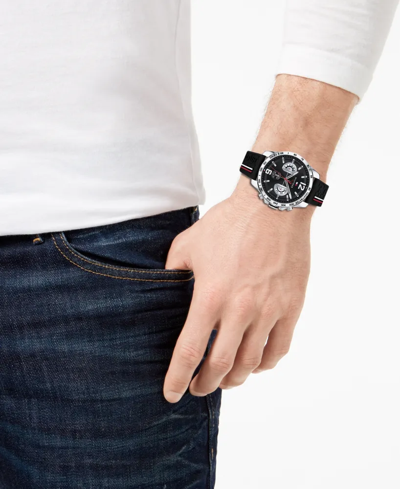 Tommy Hilfiger Men's Black Silicone Strap Watch 46mm