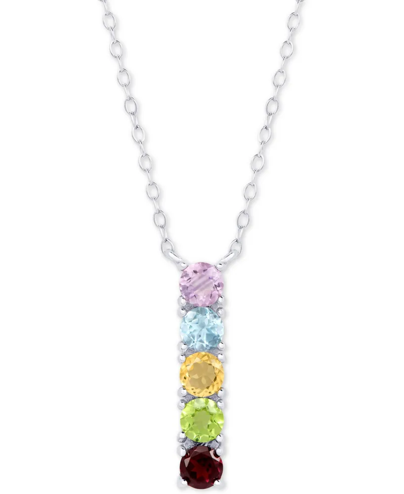 Multi-Gemstone Linear 18" Pendant Necklace (1-1/4 ct. t.w.) in Sterling Silver - Multi